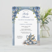 Invitation Elégant Set de thé Floral Bleu Baby Tea Douche (Debout devant)