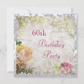 Invitation Elégant Shabby Chic Roses & Diamonds 60e anniversa (Devant)