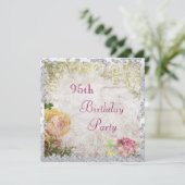 Invitation Elégant Shabby Chic Roses & Diamonds 95e anniversa (Debout devant)