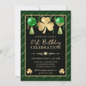 Invitation Elégant Shamrock Vert et Or 21e anniversaire (Devant)