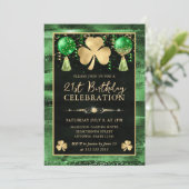 Invitation Elégant Shamrock Vert et Or 21e anniversaire (Debout devant)