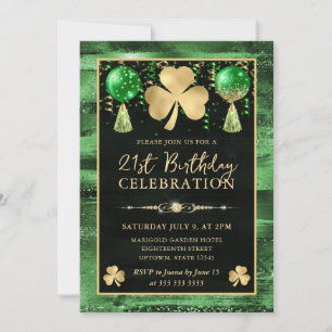 Invitation Elégant Shamrock Vert et Or 21e anniversaire