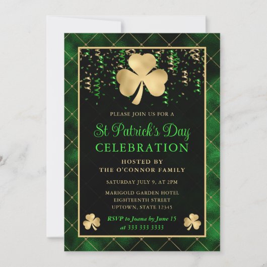 Invitation Élégant Shamrock Vert et Or Saint-Patrick (Devant)