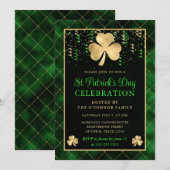 Invitation Élégant Shamrock Vert et Or Saint-Patrick (Devant / Derrière)
