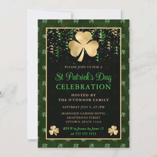 Invitation Elégant Shamrock vert et or St Patrick's Day (Devant)