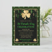 Invitation Elégant Shamrock vert et or St Patrick's Day (Debout devant)
