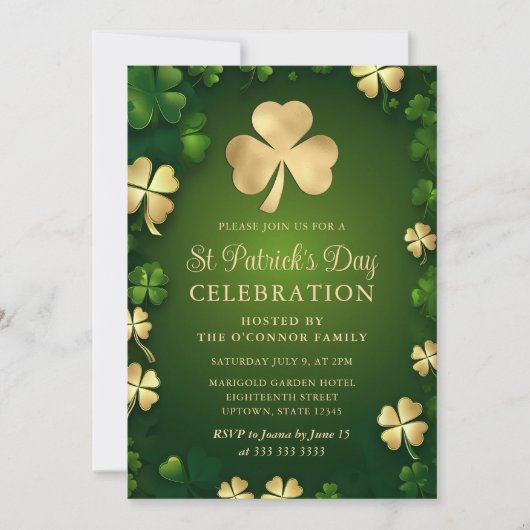 Invitation Elégant Shamrock vert et or St Patrick's Day (Devant)