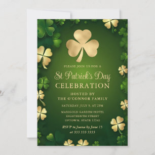 Invitation Elégant Shamrock vert et or St Patrick's Day