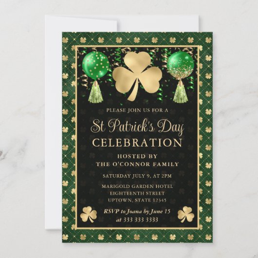 Invitation Elégant Shamrock vert et or St Patrick's Day (Devant)
