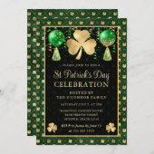 Invitation Elégant Shamrock vert et or St Patrick's Day (Devant / Derrière)