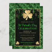 Invitation Elégant Shamrock vert et or St Patrick's Day (Devant / Derrière)