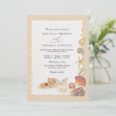 Invitation Elegant Shells Beach Sea Sand QR Code Wedding (Debout devant)
