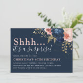 Invitation Elégant Shhh Floral... C'est un Anniversaire surpr (Debout devant)