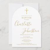Invitation Élégant signature dorée Arc Baptême Christening (Devant)