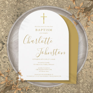 Invitation Élégant signature dorée Arc Baptême Christening