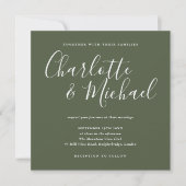 Invitation Élégant signature Script Mariage vert olive (Devant)