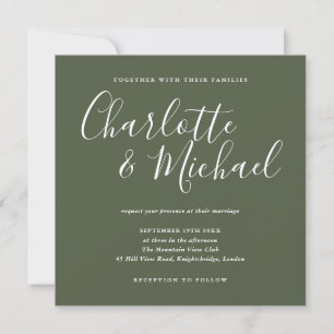 Invitation Élégant signature Script Mariage vert olive