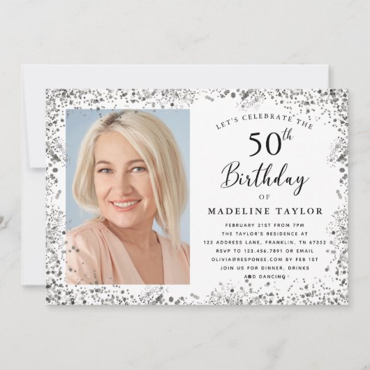 Invitation Elegant Silver 50th Birthday (Devant)
