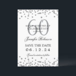 Invitation Elegant Silver 60th Birthday Save Date Détails<br><div class="desc">Elégant design "60th Birthday Party" avec faux confettis de parties scintillant & détails texte. Facile à utiliser et facile à personnaliser. Commandez aujourd'hui !</div>