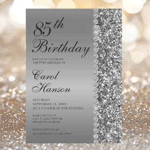 Invitation Elégant Silver 85th Birthday Photo
