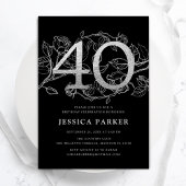 Invitation Elégant Silver Black 40e anniversaire