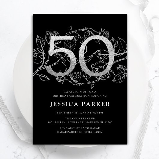 Invitation Elégant Silver Black 50e anniversaire
