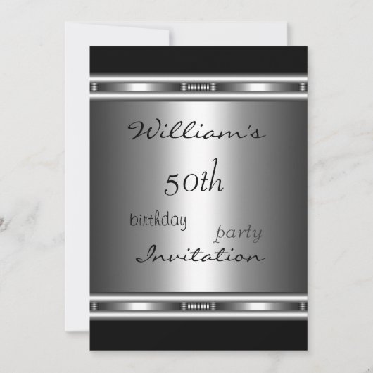 Invitation Elegant Silver Black 50e anniversaire (Devant)