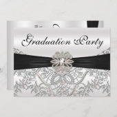 Invitation Élégant Silver Black and Pink Graduation Party (Devant / Derrière)