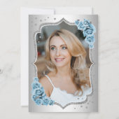 Invitation Elégant Silver Blue Black Photo 50e anniversaire (Dos)