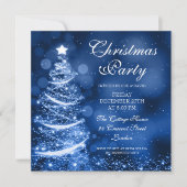 Invitation Élégant Silver & Blue Christmas Party Étincelante (Devant)