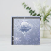 Invitation Elégant Silver Blue Snowflake Baby Boy Douche (Debout devant)