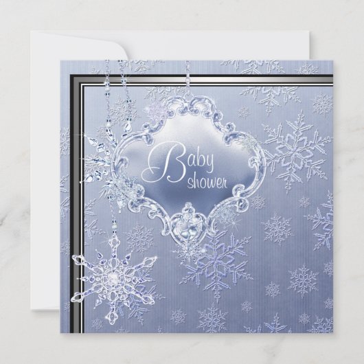 Invitation Elégant Silver Blue Snowflake Baby Boy Douche (Devant)