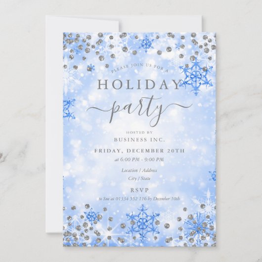 Invitation Elégant Silver Blue Xmas hiver Compagnie vacances (Devant)