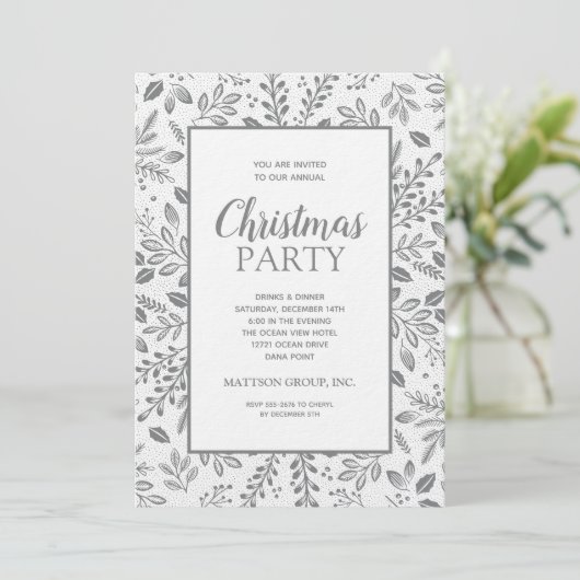Invitation Elegant Silver Botanicals Christmas Party (Debout devant)