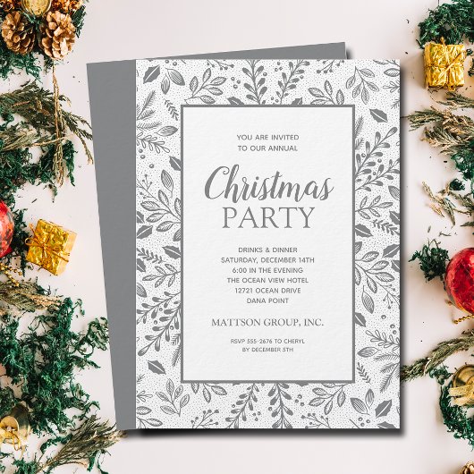 Invitation Elegant Silver Botanicals Christmas Party