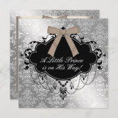 Invitation Elégant Silver Brown Prince Baby Boy Douche (Devant / Derrière)