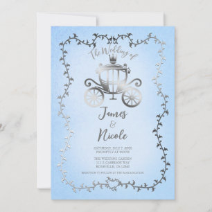 Invitation Élégant Silver Carriage Blue Storybook Mariage