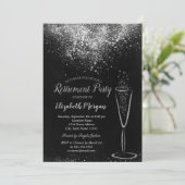 Invitation Élégant Silver Confetti Glass Black Retraite (Debout devant)