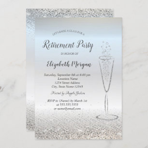 Invitation Élégant Silver Confetti Glass Retraite Argent