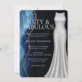 Invitation Elegant Silver Dress & Navy 60th Birthday Party (Devant)