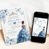 Invitation Elégant Silver Dusty Blue Butterfly Quinceañera