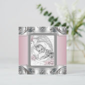 Invitation Elégant Silver et rose bébé fille Douche (Debout devant)