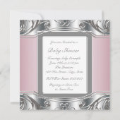Invitation Elégant Silver et rose bébé fille Douche (Dos)