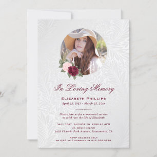Invitation Elégant Silver Floral Photo Memorial Service