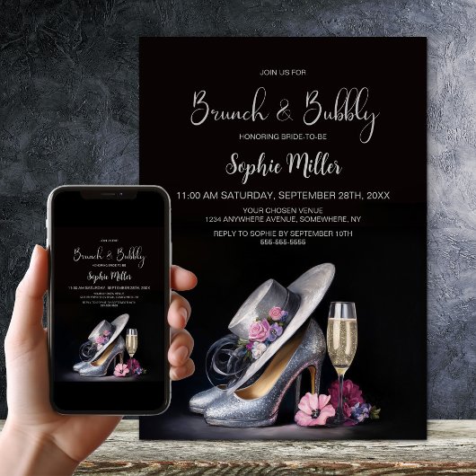 Invitation Elegant Silver High Heel Shoes Brunch and Bubbly