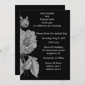 Invitation Elégant Silver Peony Black Floral Mariage Invitati (Devant / Derrière)