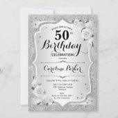 Invitation Elégant Silver Photo 50e anniversaire (Devant)