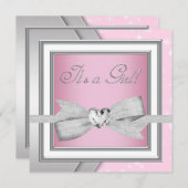 Invitation Elégant Silver rose Baby Girl Douche (Devant / Derrière)