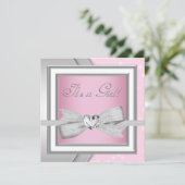 Invitation Elégant Silver rose Baby Girl Douche (Debout devant)
