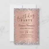 Invitation Elegant Silver Rose Gold Glitter 80th Birthday (Devant)